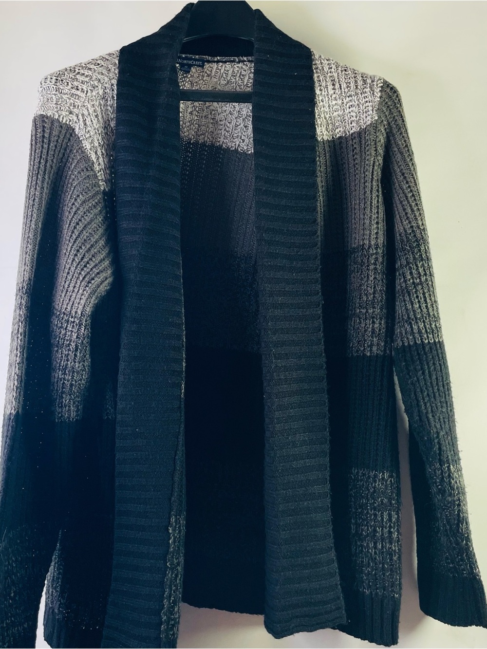 Northcrest Black & Gray Open-Front Gradient Cardigan